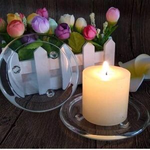 Rainee Pillar Candle Holder 7 Clear Glass Heavy Duty Plate NWOT